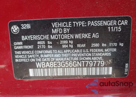 2016 BMW 328I xDrive z USA, uszkodzony, nr VIN WBA8E3G56GNT79779